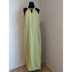 SOFT SURROUNDINGS Soliloquy Linen Silk Maxi Dress Linden Green Size XL